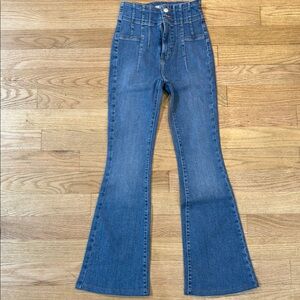 We The Free Blue Flared Jeans with High Waist Design